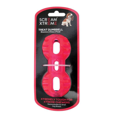 Scream Xtreme Treat Dumbbell Dog Toy - Loud Pink 1 X 11.5cm - Small