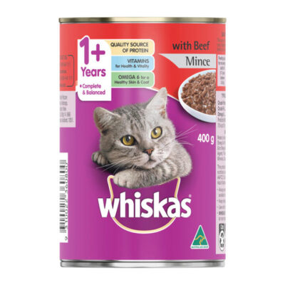 Whiskas Adult 1+ Years With Beef Mince Wet Cat Food 400gm 24 Cans