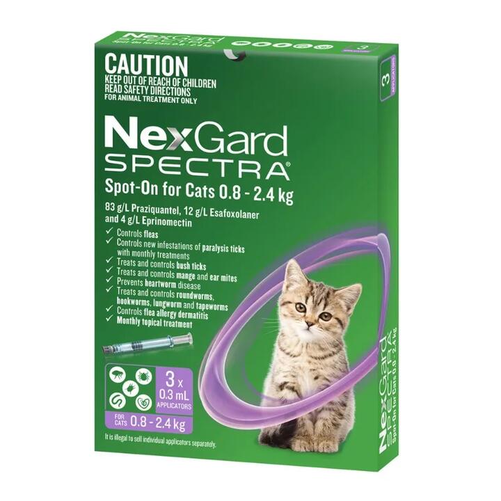 NexGard Spectra Spot On for Small Cats (0.8 - 2.4kg) 0.3ml X 6 - Purple