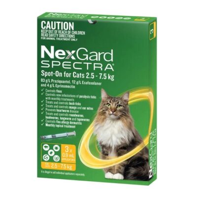 NexGard Spectra Spot On for Large Cats (2.5 - 7.5kg) 0.9ml X 6 - Yellow