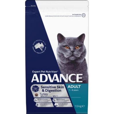 Advance Sensitive Skin & Digestion Adult Turkey Dry Cat Food  1.5 Kg