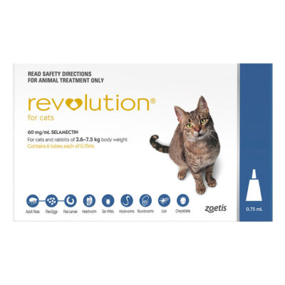 Revolution (Selamectin) - Large Cats (Blue) 6 Pack + 1 Dose Free