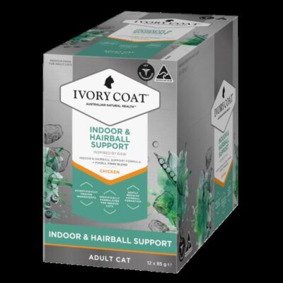 Ivory Coat Inspired By Raw Indoor & Hairball Adult Chicken Wet Cat Food 85gm 12 Pack
