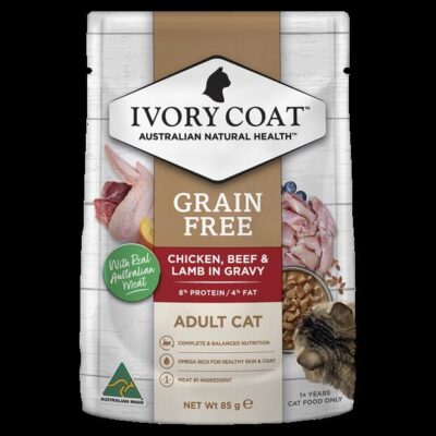 Ivory Coat Grain Free Adult Chicken Beef & Lamb In Gravy Wet Cat Food 85gm 12 Pouches