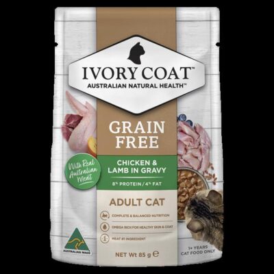 Ivory Coat Grain Free Adult Chicken & Lamb In Gravy Wet Cat Food 85gm 12 Pouches
