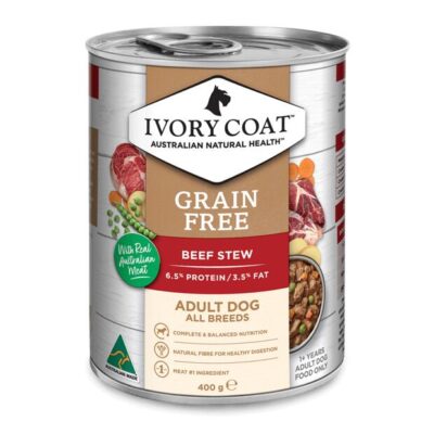 Ivory Coat Grain Free Adult All Breeds Beef Stew Wet Dog Food 400gm 12 Pouches