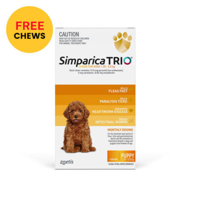 Simparica Trio For Puppy 1.25-2.5kg (Yellow) 3 Chews + 1 Free